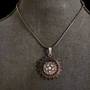 *5/35*  Gothic Stainless Steel Gunmetal Rhinestone Pentacle Necklace